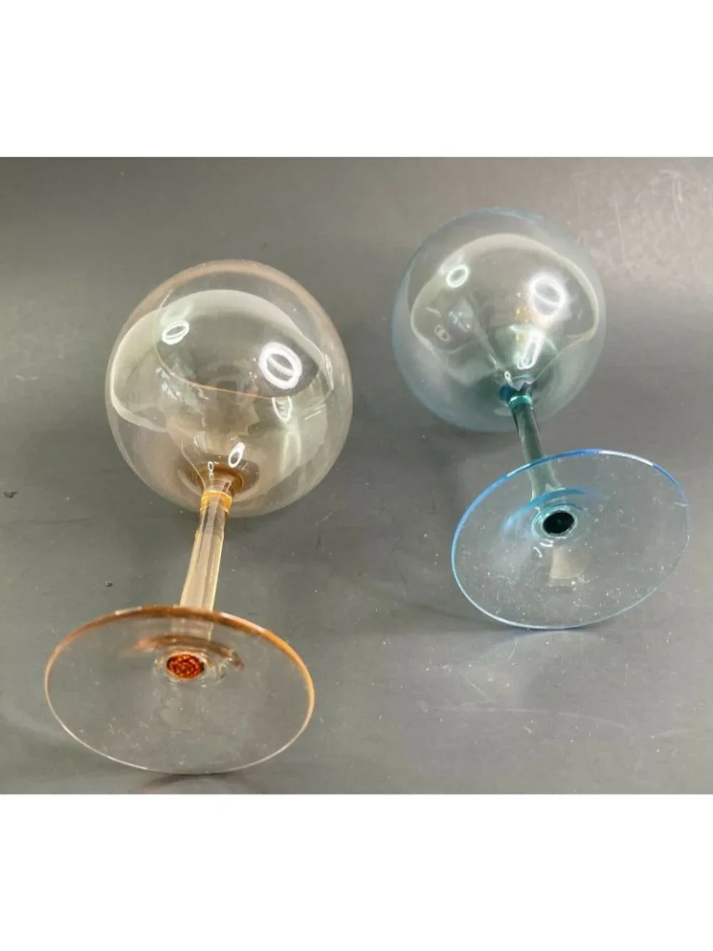 Byrdeen Handblown Crystal Two-Tone Balloon Wine Glasses set of 2 Rio and Cielo
